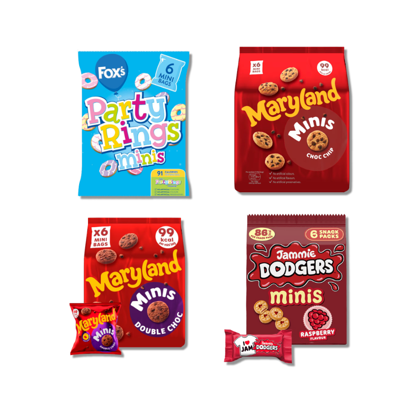 Kids Mini Snacks Selection - Jammie Dodgers, Maryland Cookies & Fox's Party Rings (4 x 6pk)